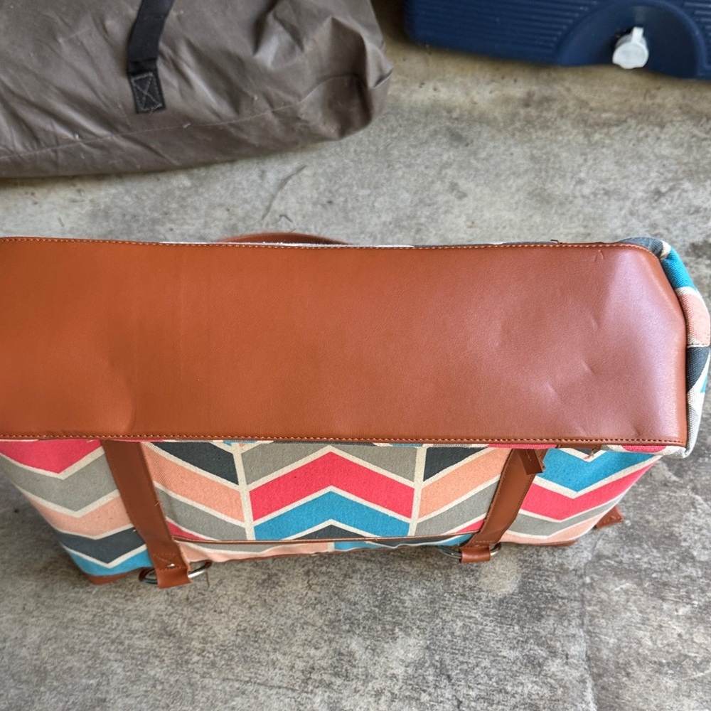 Chevron Canvas Tote Bag with Brown Trim - Multicolor - Picture 3 of 5